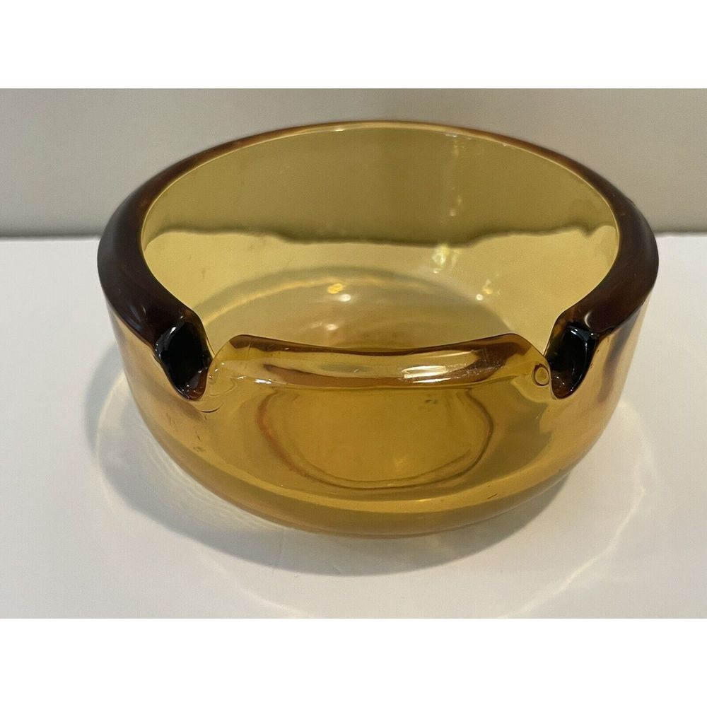 Vintage MCM Round Amber Glass Ashtray